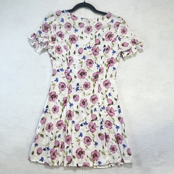 Forever 21 Flowy Floral Ruffle Sleeve Button Front Dress Small Pink Blue Ivory - Picture 2 of 6